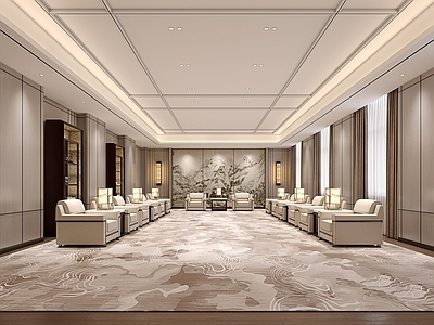 现代新中式接待室 吊顶 地毯
