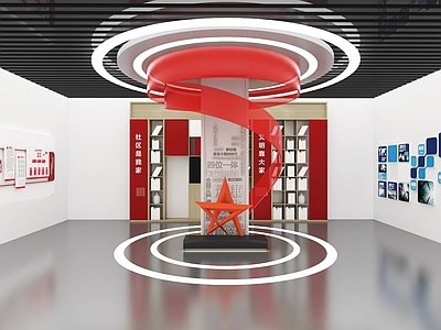现代党建展厅 党建包柱 飘带