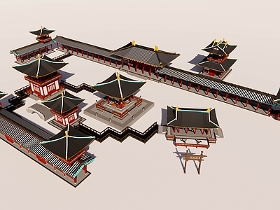 中式古建筑 古建筑长廊 亭台楼阁古建筑 中式廊榭栈道古建 中式长廊建筑亭子