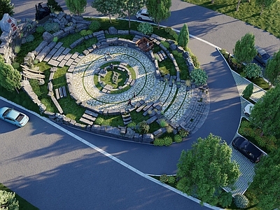 中古复古乡村公园 石头 石头公园 石头景观 口袋公园 古战场生态公园