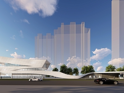 现代售楼处建筑 曲线异形售楼处 超现代建筑 小区主入口