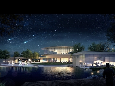 现代简约驿站 滨水圆形建筑 滨水驿站广场 弧形二层建筑 现代滨水驿站