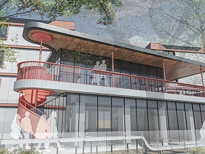 现代简约小公建 咖啡厅 茶馆 旋转网红楼梯 网红店 小公建