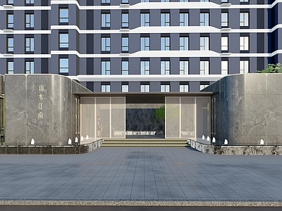 现代轻奢小区景观 示范区 跌水 静水面