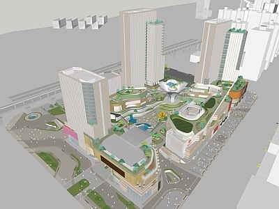 现代商场建筑 商业多层 流线型商业综合体 商业街区 高层办公楼