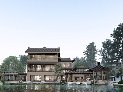 中式酒店建筑 温泉酒店建筑 多层酒店建筑