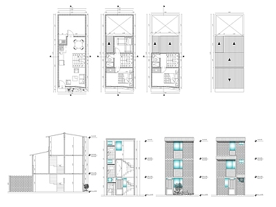 现代住宅楼建筑 三层细长的房子建 第四代住宅 自建房 人才公寓 一层自建房 施工图