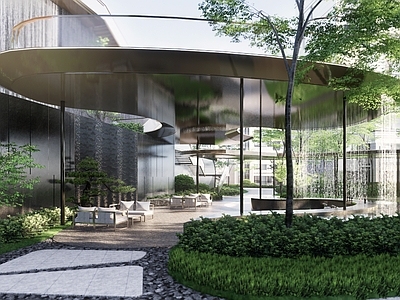 现代极简小区景观 会客厅 现代展示区 户外吧台 景观廊架 景墙