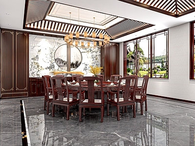 新中式中式餐桌 巧夺天工红木家具 新中式餐厅红木 中式红木餐桌 红木家具 餐桌椅