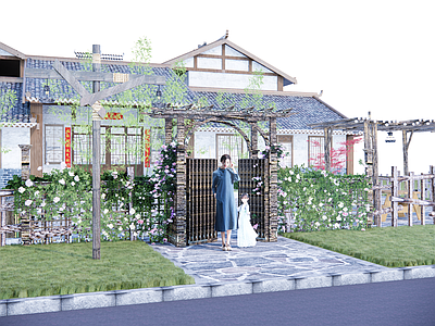 新中式乡村庭院 乡村围墙 庭院门 庭院围墙