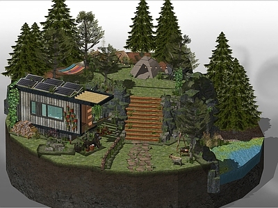 现代风格建筑 生态小场景 建筑场景 度假区场景