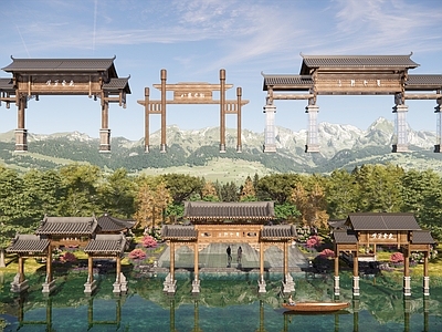 现代新中式牌坊牌楼 牌坊 牌楼 门楼 大门 寨门