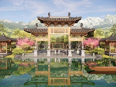 现代新中式牌坊牌楼 牌坊 牌楼 门楼 入口大门 寨门