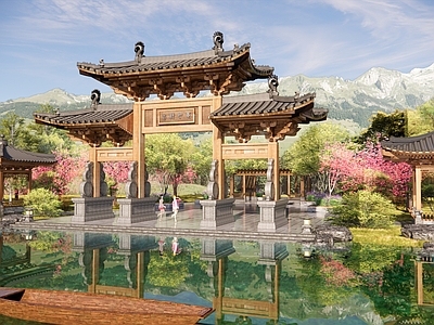 新中式中式牌坊牌楼 牌坊 牌楼 门楼 入口大门 寨门