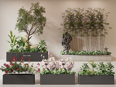 植物组合 花箱 移动花箱 竹子 植物堆 盆栽组合