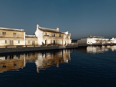 中式古建筑 河边古街