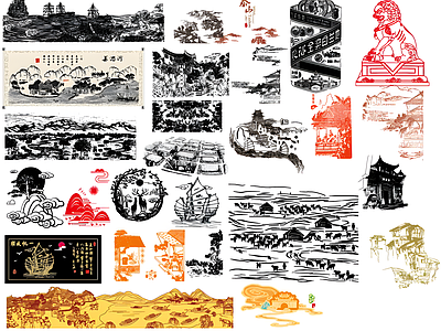 新中式挂画 新中式风景画 施工图