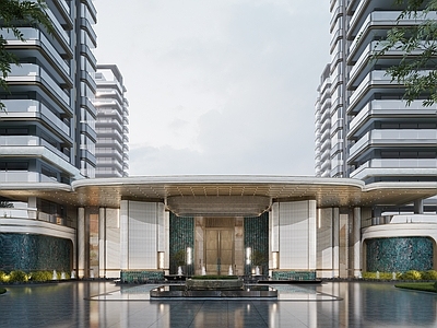 现代轻奢售楼处建筑 海派建筑门头 现代老钱风门头 轻奢示范区门头