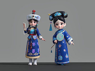 女人 少数民族 达斡尔族 满族 民族服饰 雕塑摆件
