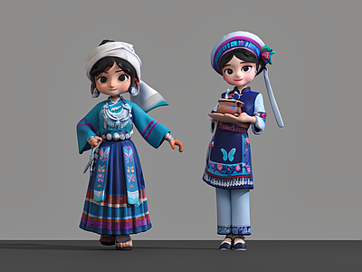女人 少数民族 白族 水族 民族服饰 雕塑摆件