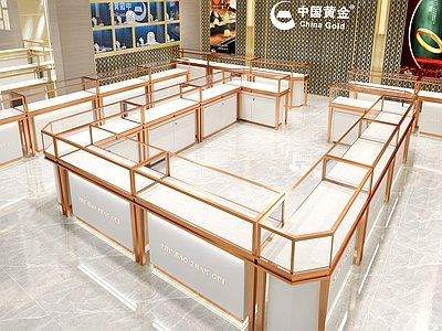 现代轻奢珠宝店 珠宝展示柜展柜 金银首饰玻璃展柜 黄金展柜柜台 不锈钢展柜 中国黄金