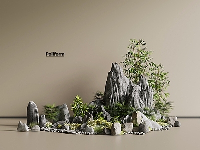 现代庭院小品 现代园林景观 假山 绿植