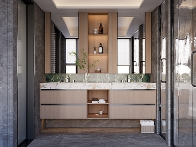 意式现代卫生间 现代意式卫生间 现代浴室柜 悬浮柜 免拉手设计 普拉达绿石材
