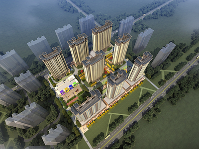 现代简约小区建筑 住宅小区规划 住宅建筑规划 小区规划幼儿园