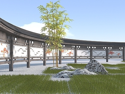 现代其他景观小品 中式长廊