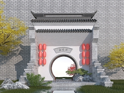 现代其他景观小品 中式大门