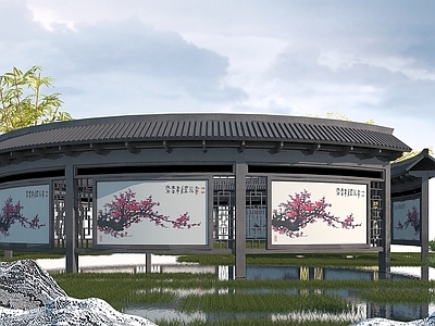 现代其他景观小品 中式圆形长廊