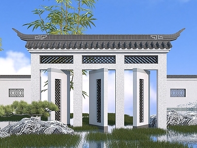 现代其他景观小品 中式景墙
