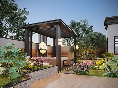 现代简约阳台 生活阳台 休闲阳台 现代庭院景观 景观植物 亭子