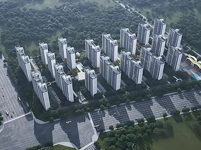 现代鸟瞰规划 住宅鸟瞰 高层住宅 小区 幼儿园 鸟瞰