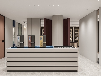 现代简约家居专卖店 五金展示 材料展示 工艺展示 选材区岛台 门锁展示