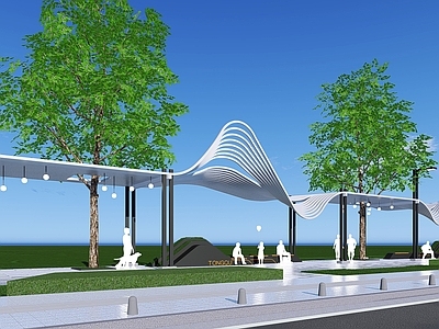 现代其他景观 弧形廊架 廊架设计 曲线廊架 泰国ppt车站 施工图