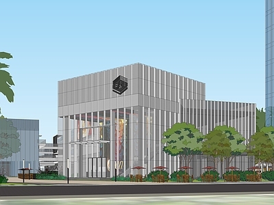 现代商场建筑 商业会所 玻璃盒子商业