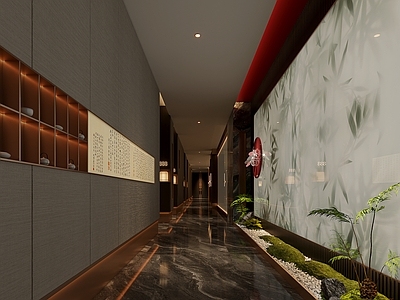 现代新中式中餐厅 过道