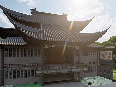 中式其他景观小建筑 戏台