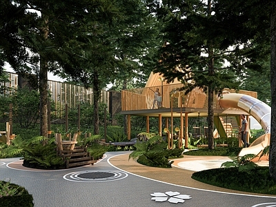 现代原木儿童游乐区 现代森系儿童主题 现代曲线儿童区 现代自然儿童树屋 现代儿童科普乐园