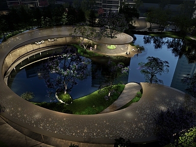 现代小区景观 会客室 大草坪 滨水建筑 生态