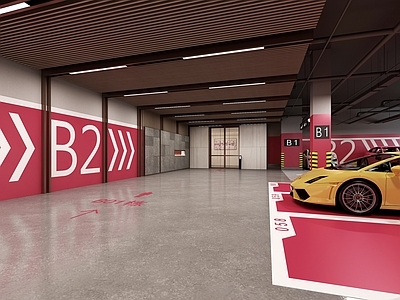现代室内停车场 地库 地下车库 光厅 地下酒店入口 酒店地库