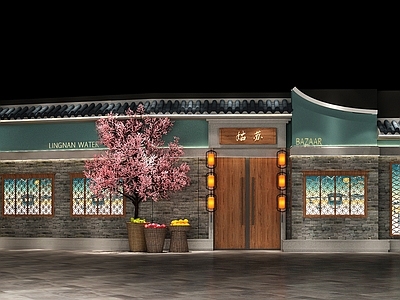中式中餐厅 墙面 江南风 网红墙 直播背景 中式餐厅