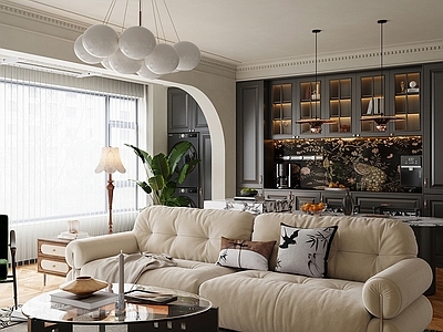 法式中古客餐厅 沙发茶几 餐桌椅 餐边柜 酒柜 吊灯