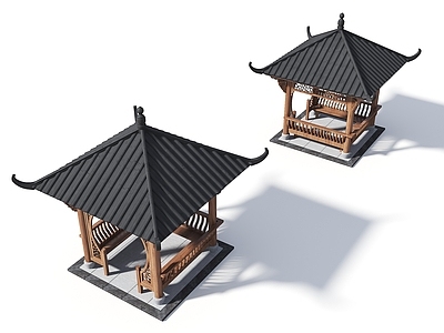 中式亭子 景观亭 古建亭子 下象棋人 凉亭 四角亭