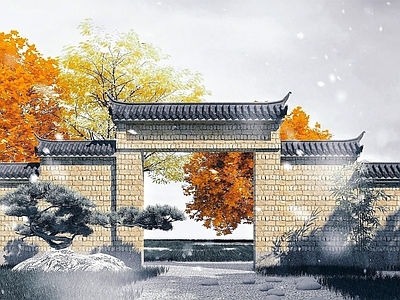 现代其他景观小品 中式围墙