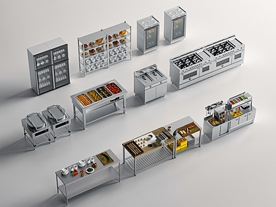 灶台 现代餐饮后厨设备 操作台 灶台 碗柜消毒 切菜区