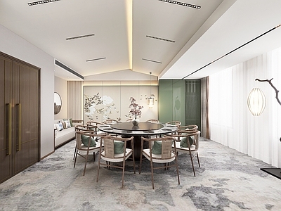 新中式现代包厢 新中式包间 酒店包间 餐桌