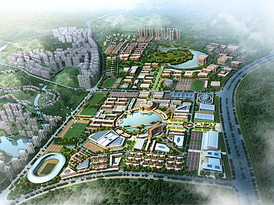 现代新中式学校建筑 教学楼学校 大学规划 高中规划