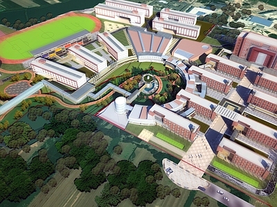 现代新中式学校建筑 教学楼学校 高中规划 初中规划